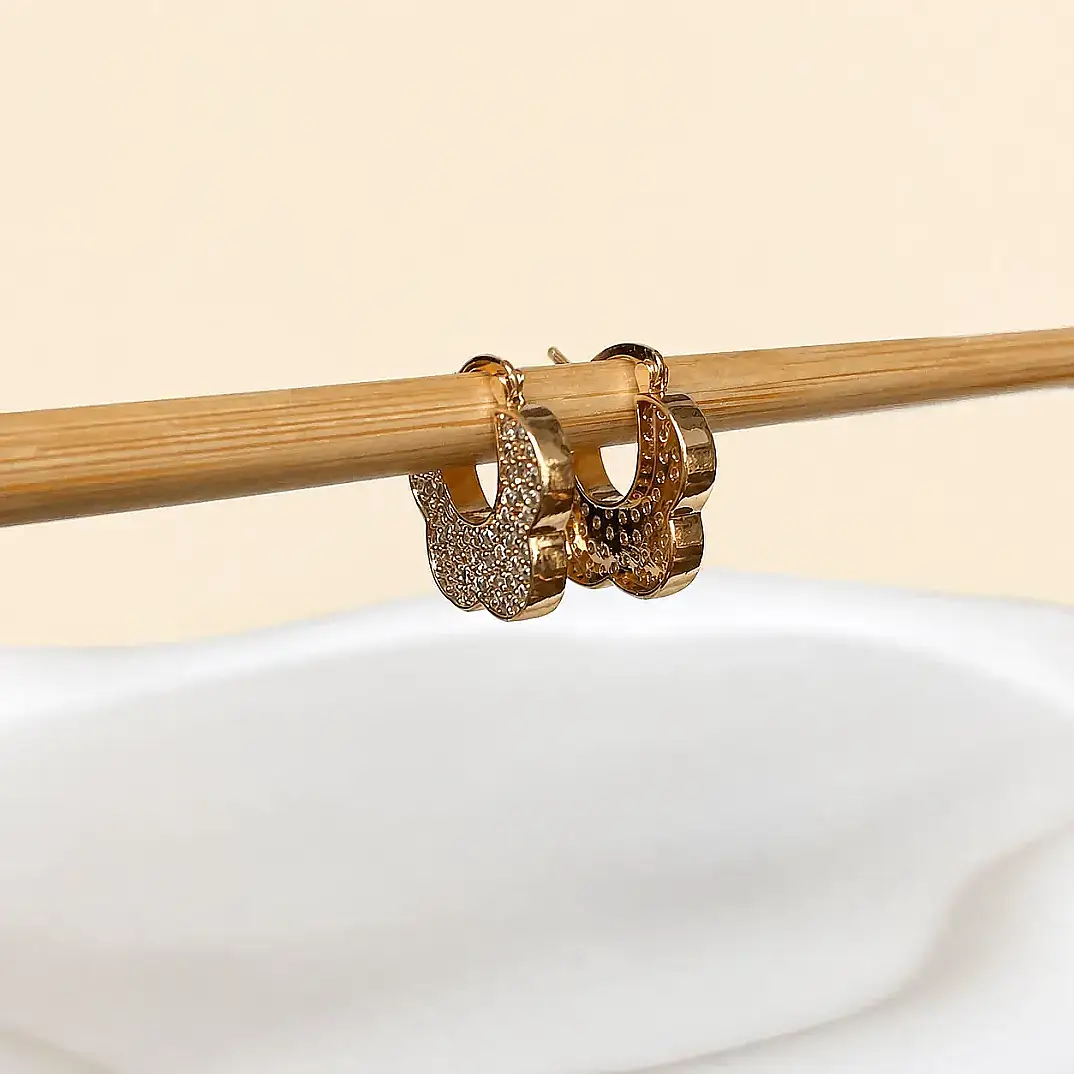 Taşlı Gold Çiçek Küpe - 2