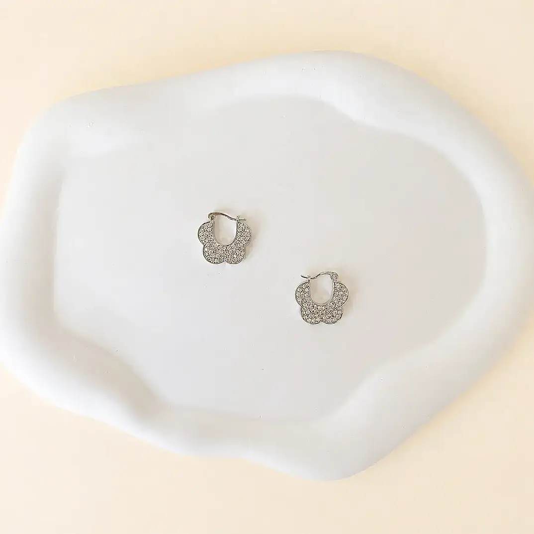 Taşlı Silver Çiçek Küpe - 3