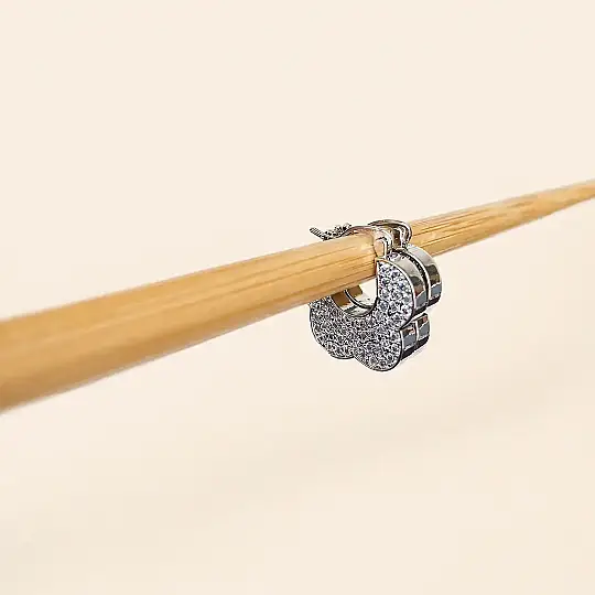 Taşlı Silver Çiçek Küpe - 4