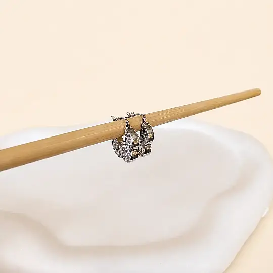 Taşlı Silver Çiçek Küpe - 2