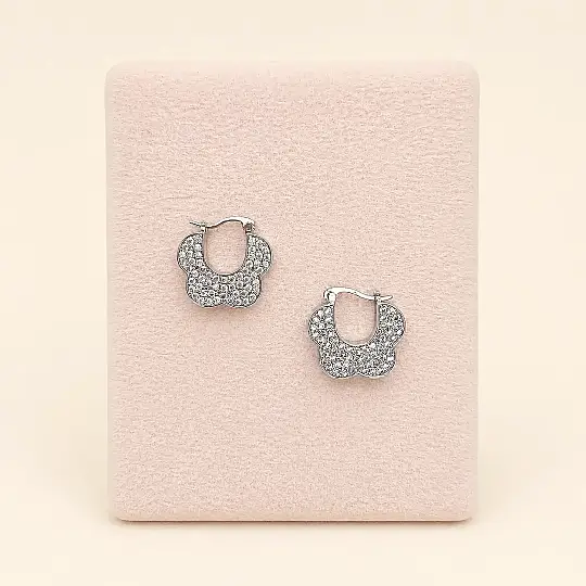 Taşlı Silver Çiçek Küpe